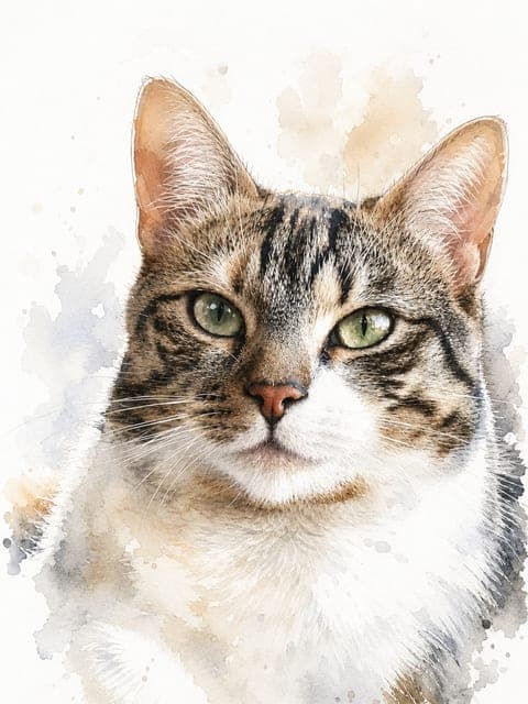 Marktportret: kat in de stijl Soft Aquarelle