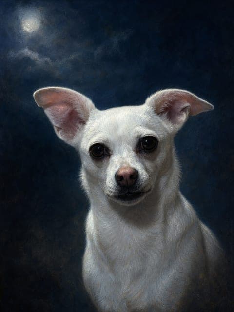 Marktportret: hond in de stijl Moonlit Nocturne