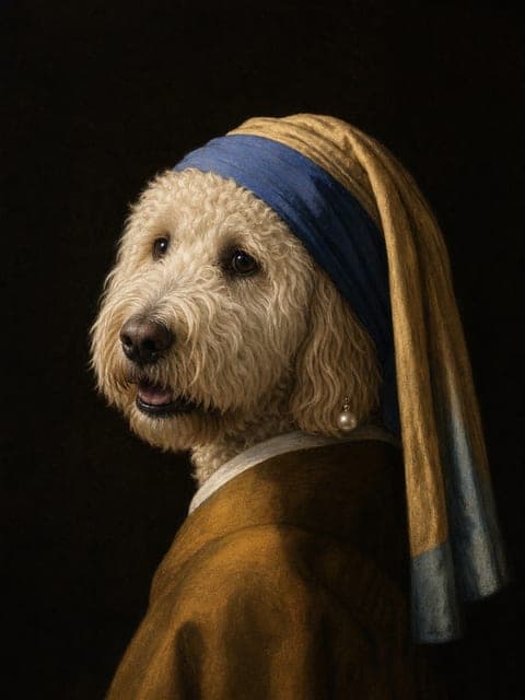 Marktportret: hond in de stijl Pearl Muse