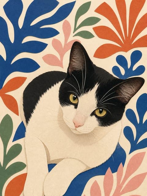 Marktportret: kat in de stijl Matisse Jardin