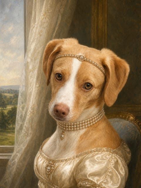 Marktportret: hond in de stijl The Duchess