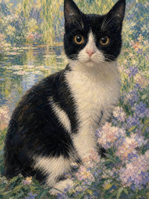 Marktportret: kat in de stijl Giverny Light